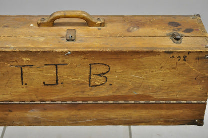 Antique Wooden Tool Chest Storage Box Carved Initials Signed "T.J.B. "78"