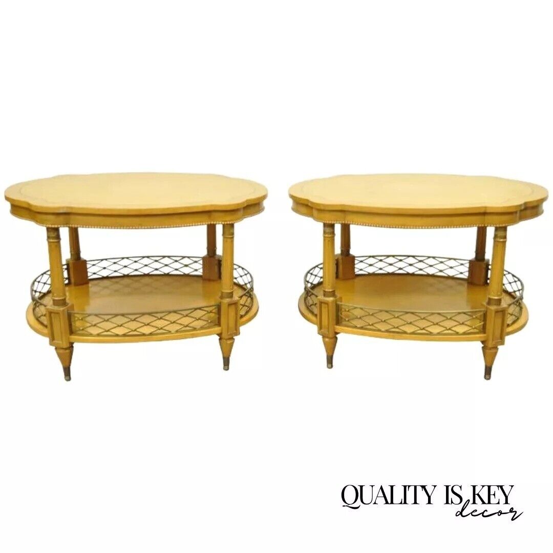 Vintage French Regency Style Two Tier Fruitwood Lamp End Tables - a Pair