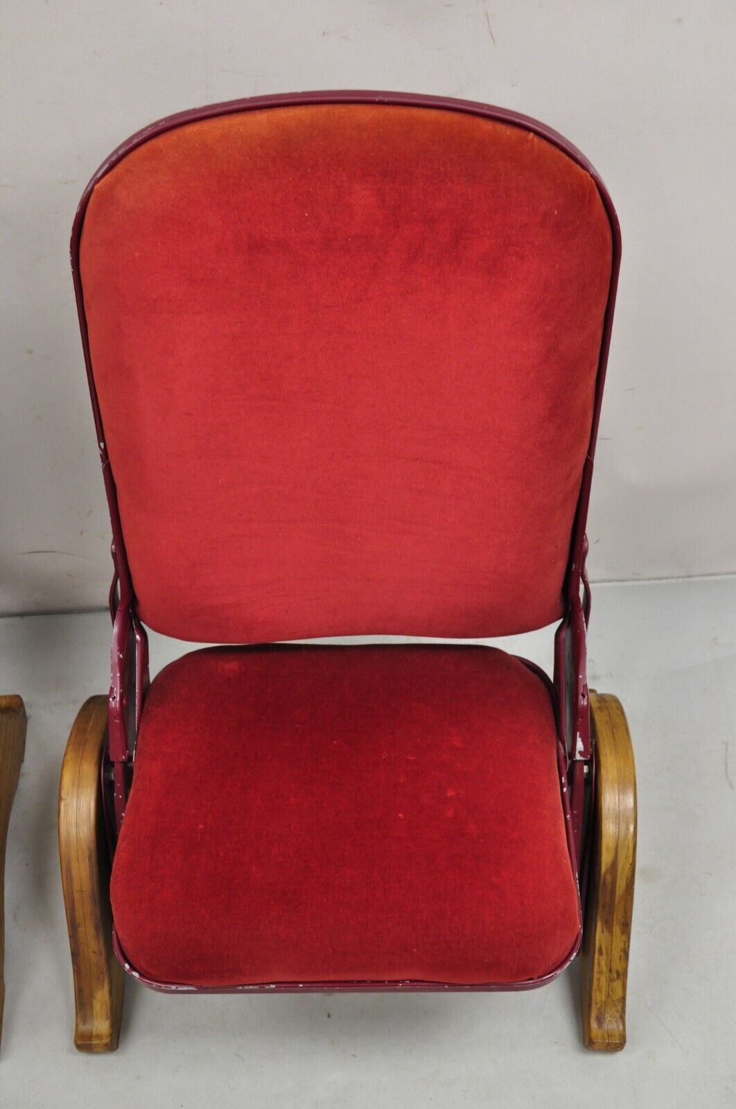 Vintage Art Deco Style Fold and Recline Red Low Theater Seats Chairs - a Pair