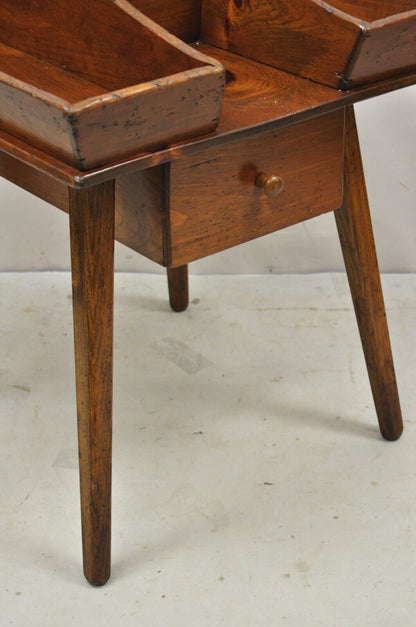 Vtg Pine Wood Primitive Country Rustic Cobblers Work Stand Side Table w/ Drawer