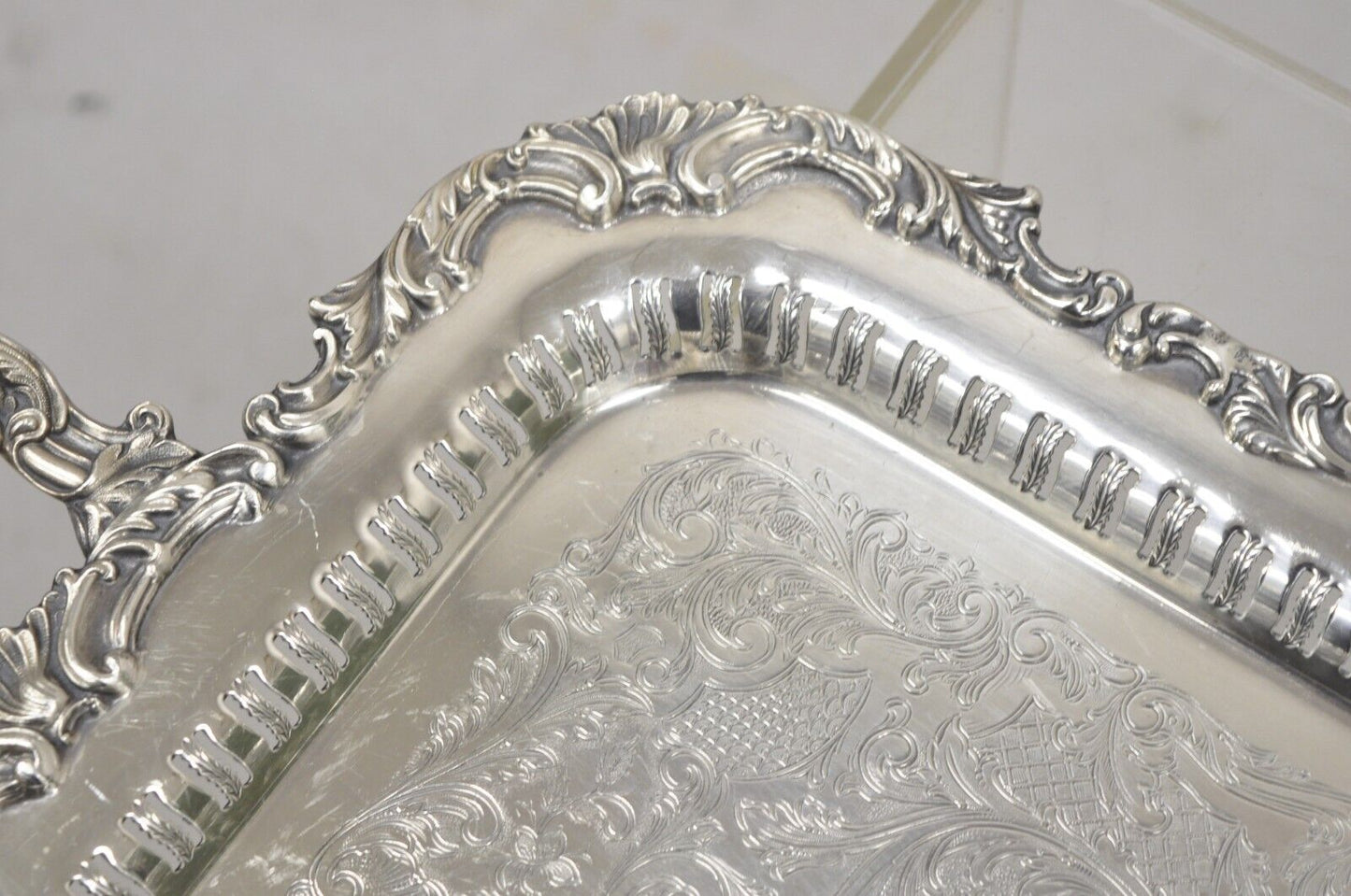 Vintage Community Ascot 0316-5 Pierced Gallery Silver Plate Serving Platter Tray