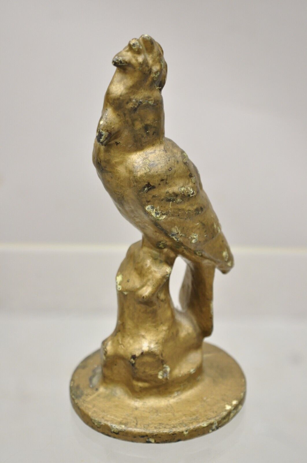 Antique Cast Iron Gold Painted 7" Cockatoo Parrot Figurine Bookend Doorstop