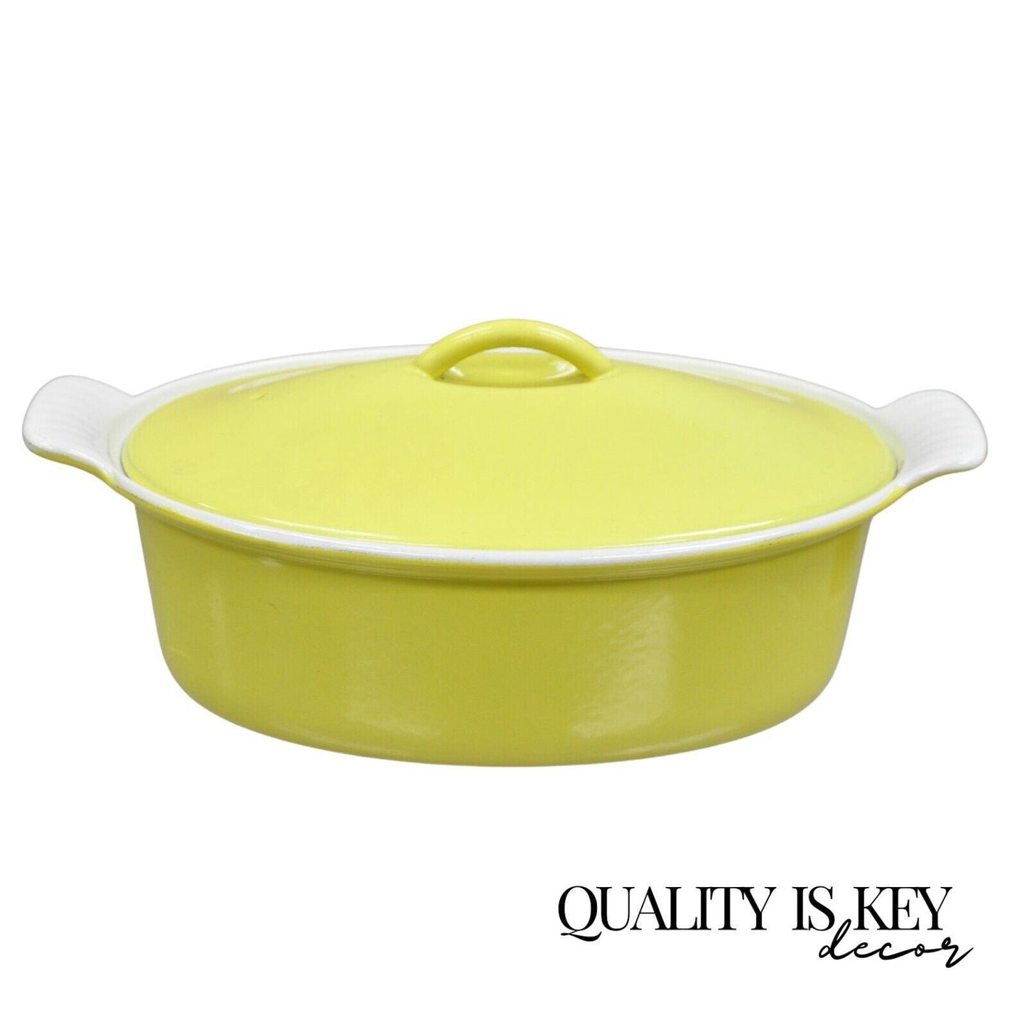 Vintage Descoware Belgium Yellow Cast Iron Enamel Oval Lidded Casserole Pot