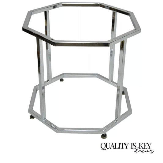 Vintage Mid Century Modern Polished Chrome Metal Octagon Accent Side Table Base