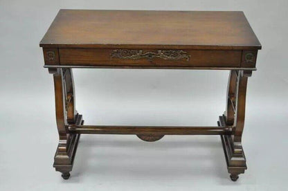 French Neoclassical Regency Style Mahogany One-Drawer Lyre Desk Console Table