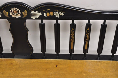 Vintage Hitchcock Style Maple Wood 6 Leg Colonial Black Stencil Windsor Bench