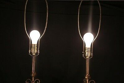 Pair of Antique Italian Tole Metal Hand painted Floral Table Lamps