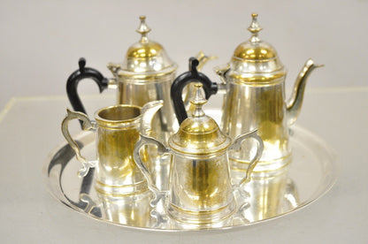 Vintage Federal Style Small Indian Silver Plated Coffee Tea Set w/ Wilcox Tray