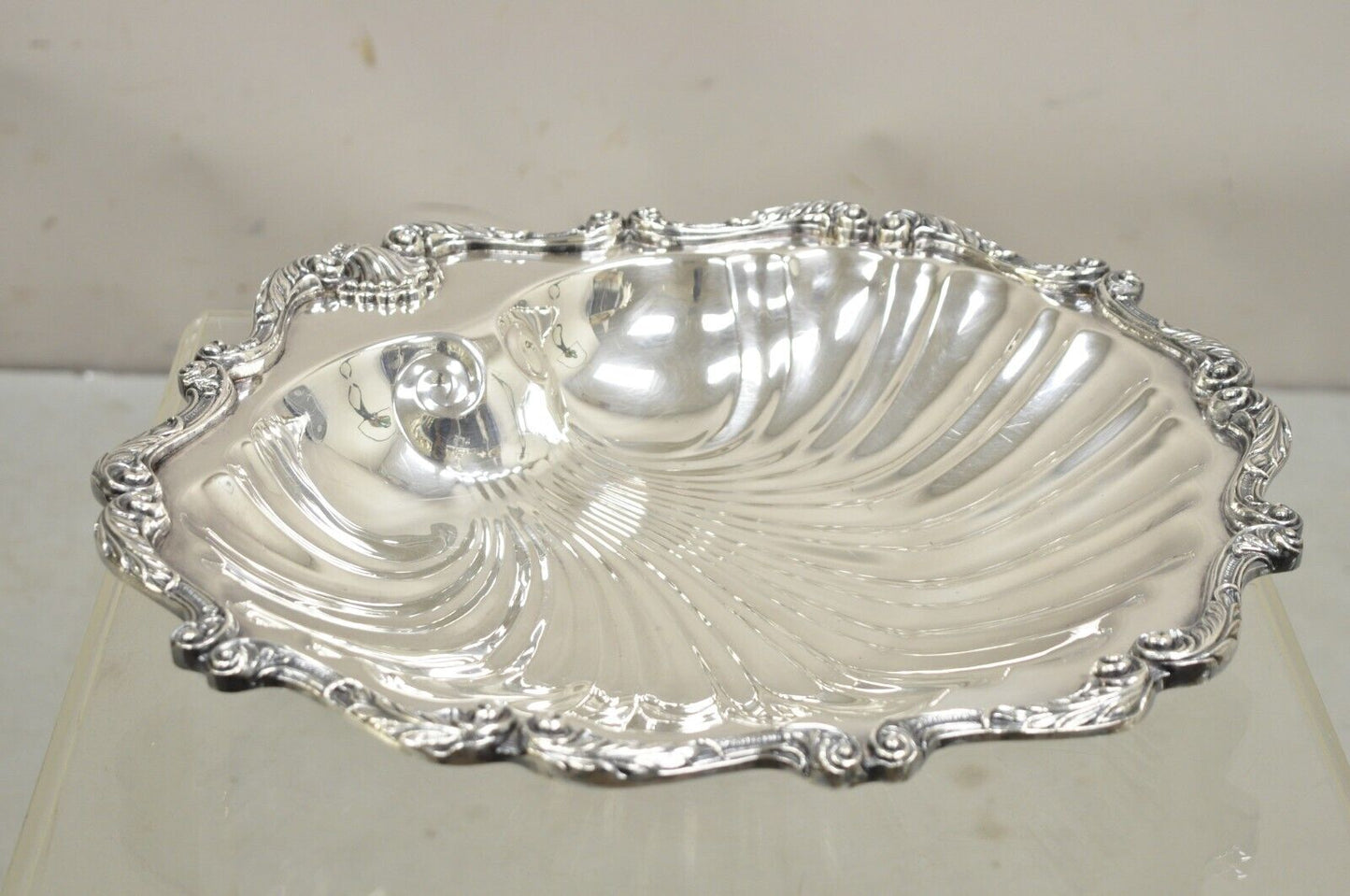 Vintage English Silver MFG Victorian Silver Plated Large Clam Shell Dish Bowl