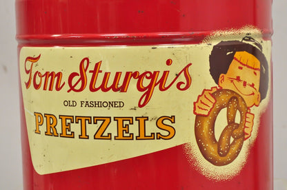 Vintage Tom Sturgis Pretzels Large Tin Metal Red Advertising Can