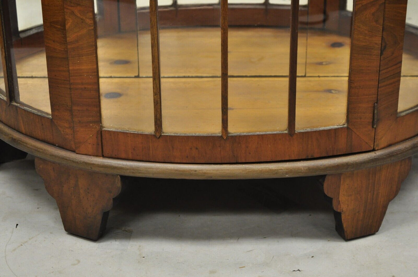 Antique Art Deco Small Half Round Demilune Walnut Curio Display Cabinet