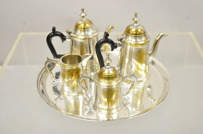 Vintage Federal Style Small Indian Silver Plated Coffee Tea Set w/ Wilcox Tray