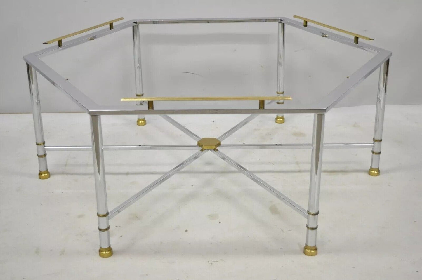 Italian Directoire Maison Jansen Style Steel and Brass Hexagonal Coffee Table