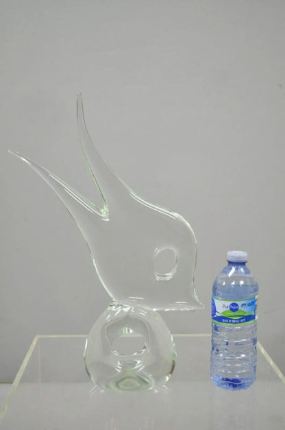 Vintage Italian Crystal Glass 16" Abstract Fish Sculpture Statue Signed to Base