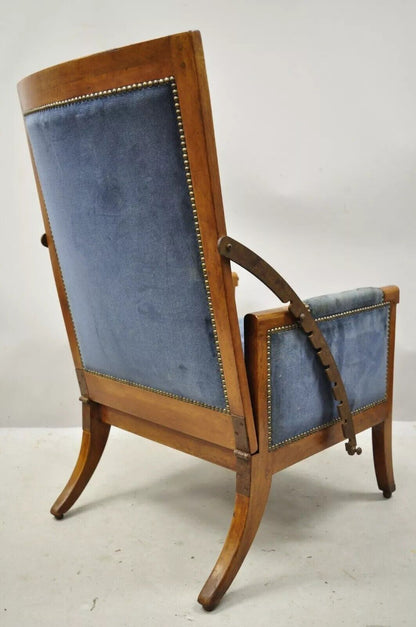 19th C Italian Biedermeier Mahogany Reclining Lounge Chair w/ Cast Iron Hardware