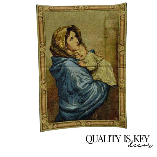 25"x18" French Wall Hanging Tapestry Aubusson Mother and Child Madonna Ferruzzi