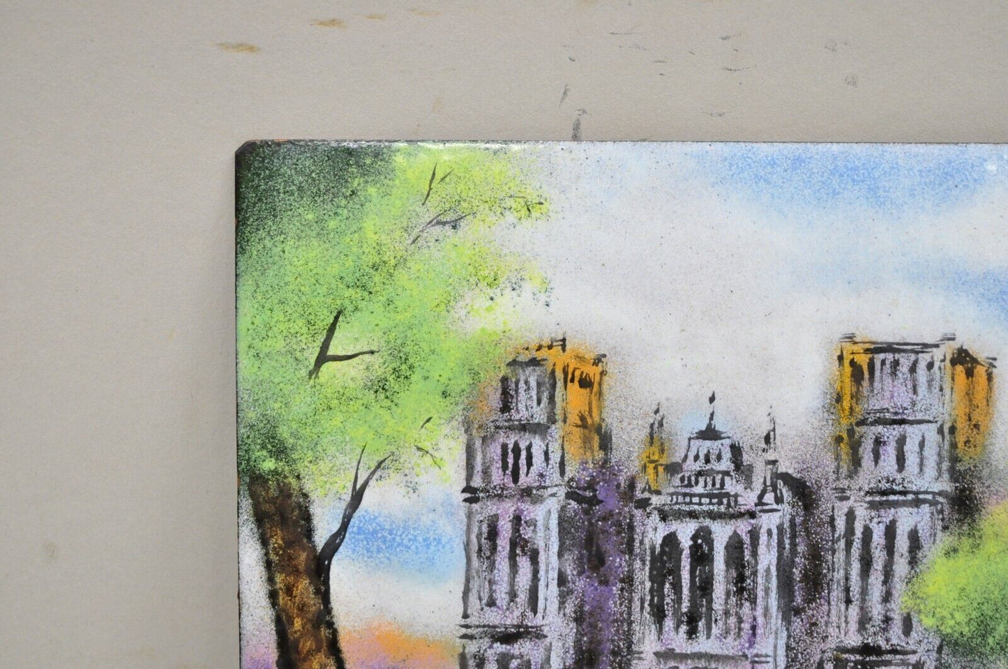 Dom Dominic Mingolla Enamel on Copper Small Painting Notre Dame? Cathderal 6 x 8