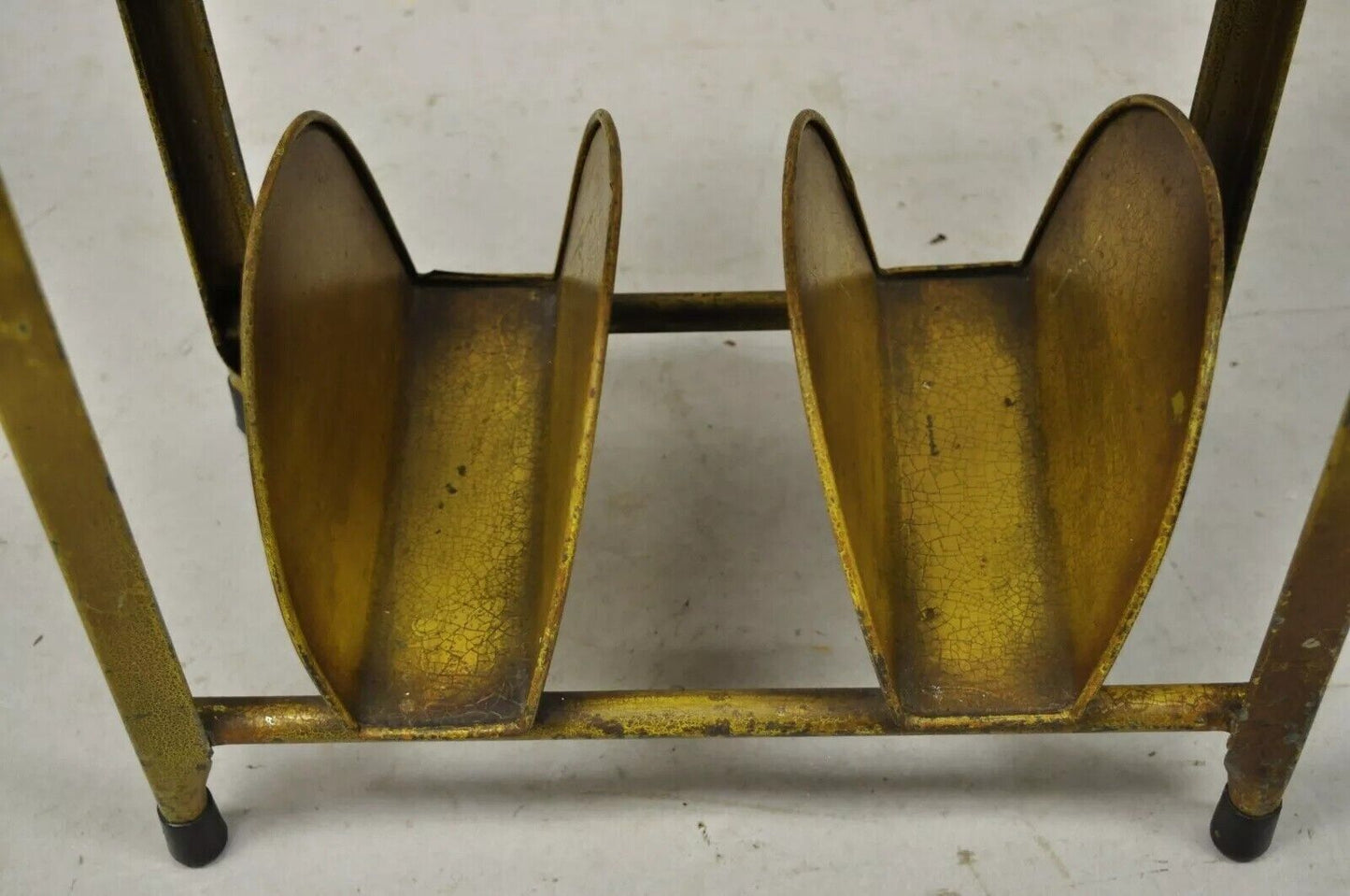 Antique Italian Metal Yellow Toleware Magazine Rack Stand Envelope Letter Shelf