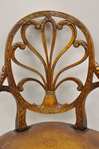 Theodore Alexander Neoclassical Regency Style Carved Open Back Arm Chair