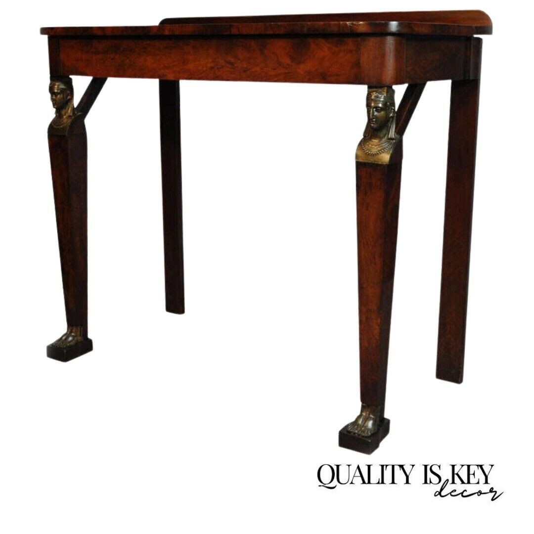 19th C. French Empire Crotch Mahogany Bronze Ormolu 1 Drawer Console Hall Table