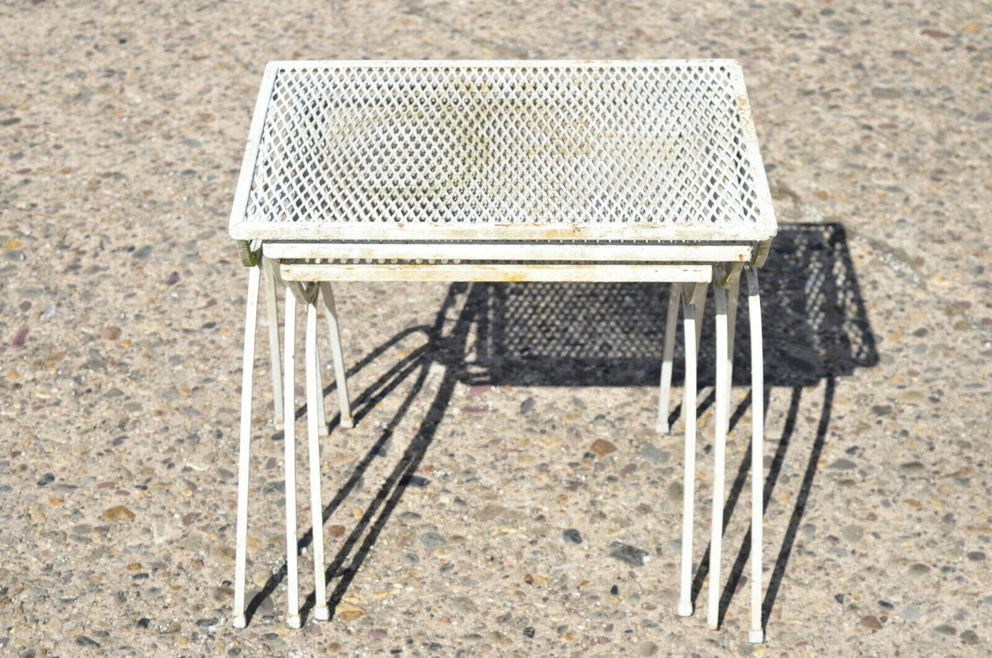 Vintage Salterini Ivy Vine Wrought Iron Nesting Patio Side Tables - 3 Pc Set