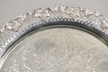 Vintage English Victorian Style Grapevine Fretwork Silver Plated 12" Round Tray