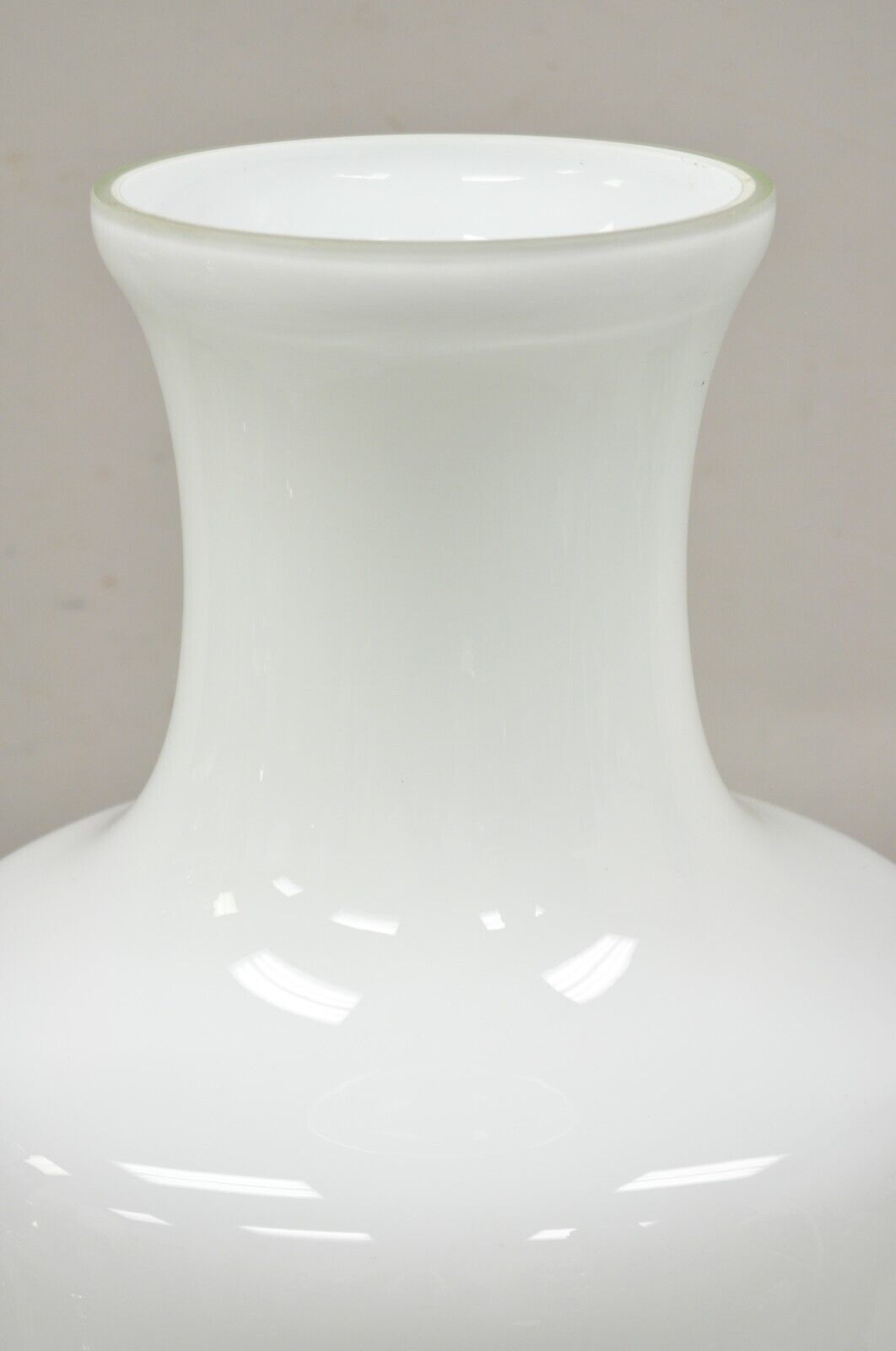 Modern Large White Cased Blown Glass 30" Floor Vase Vessel