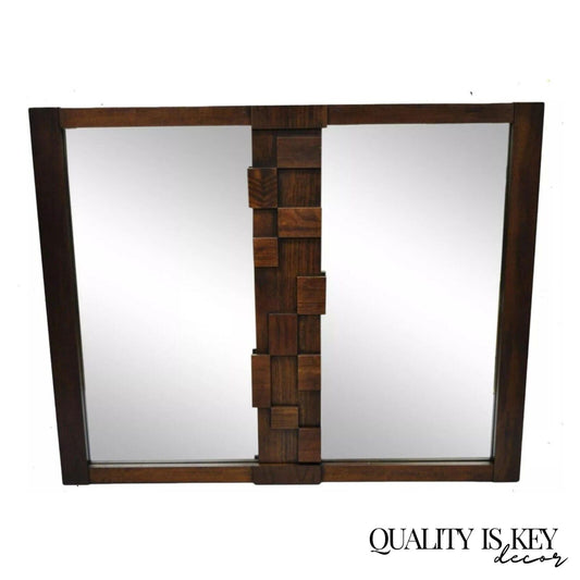 Lane Mid Century Modern Geometric Wood Block Brutalist Double Wall Mirror