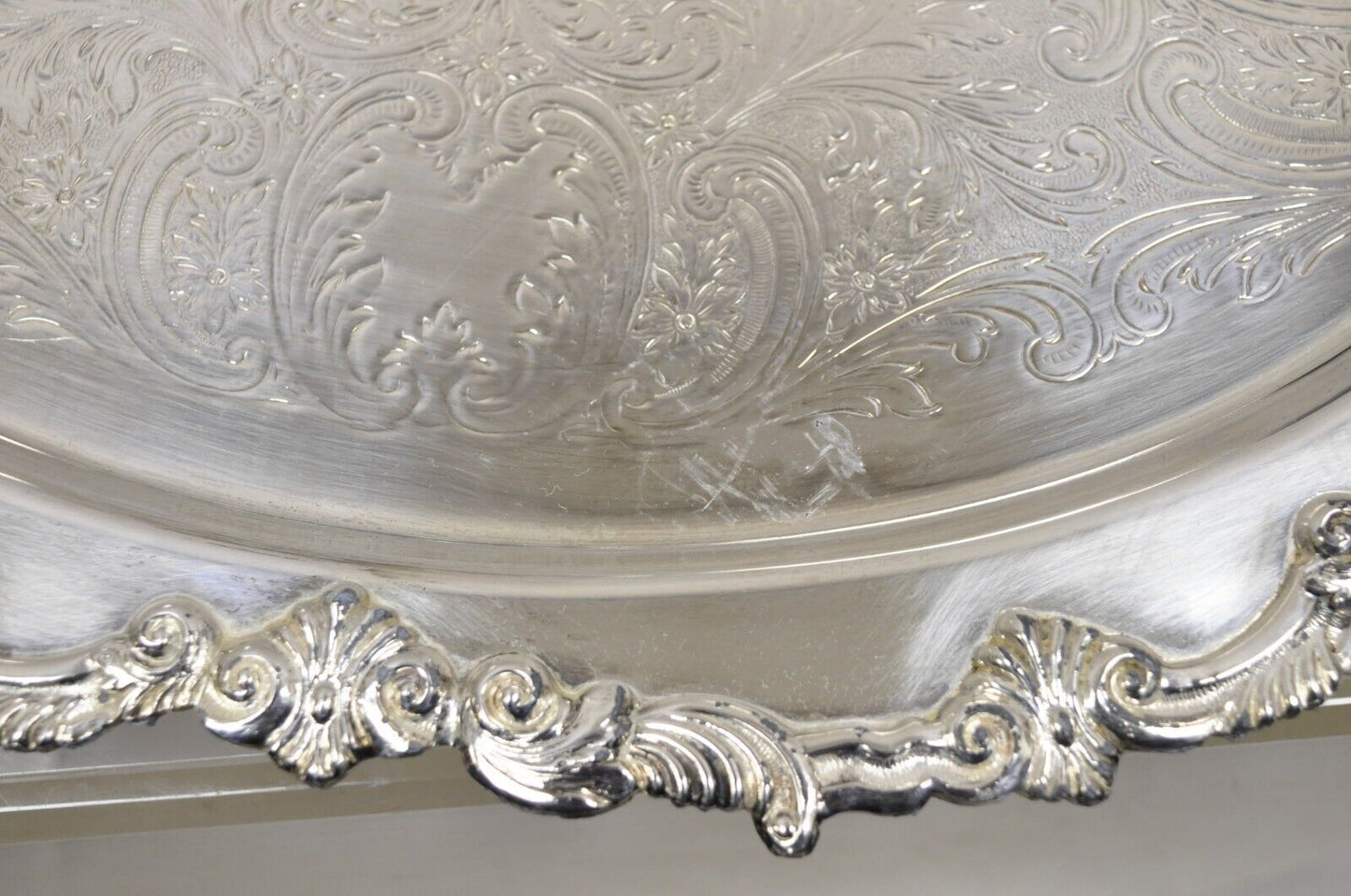 Vtg Sheffield English Victorian Style Silver Plated Oval Serving Platter Tray