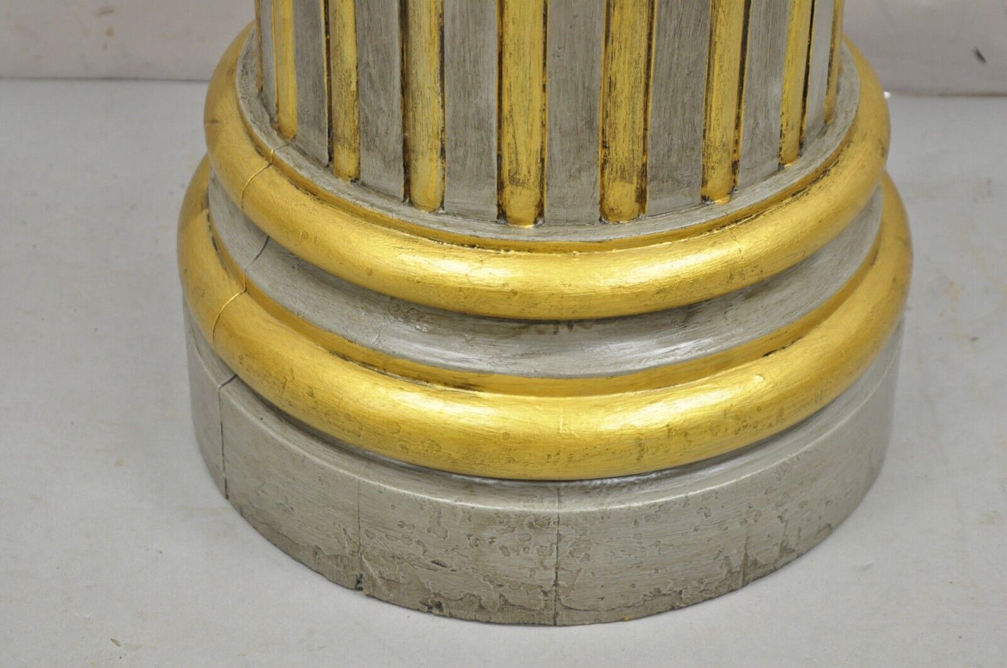 Italian Neoclassical French Empire Grey & Gold Painted Wooden Column Pedestal