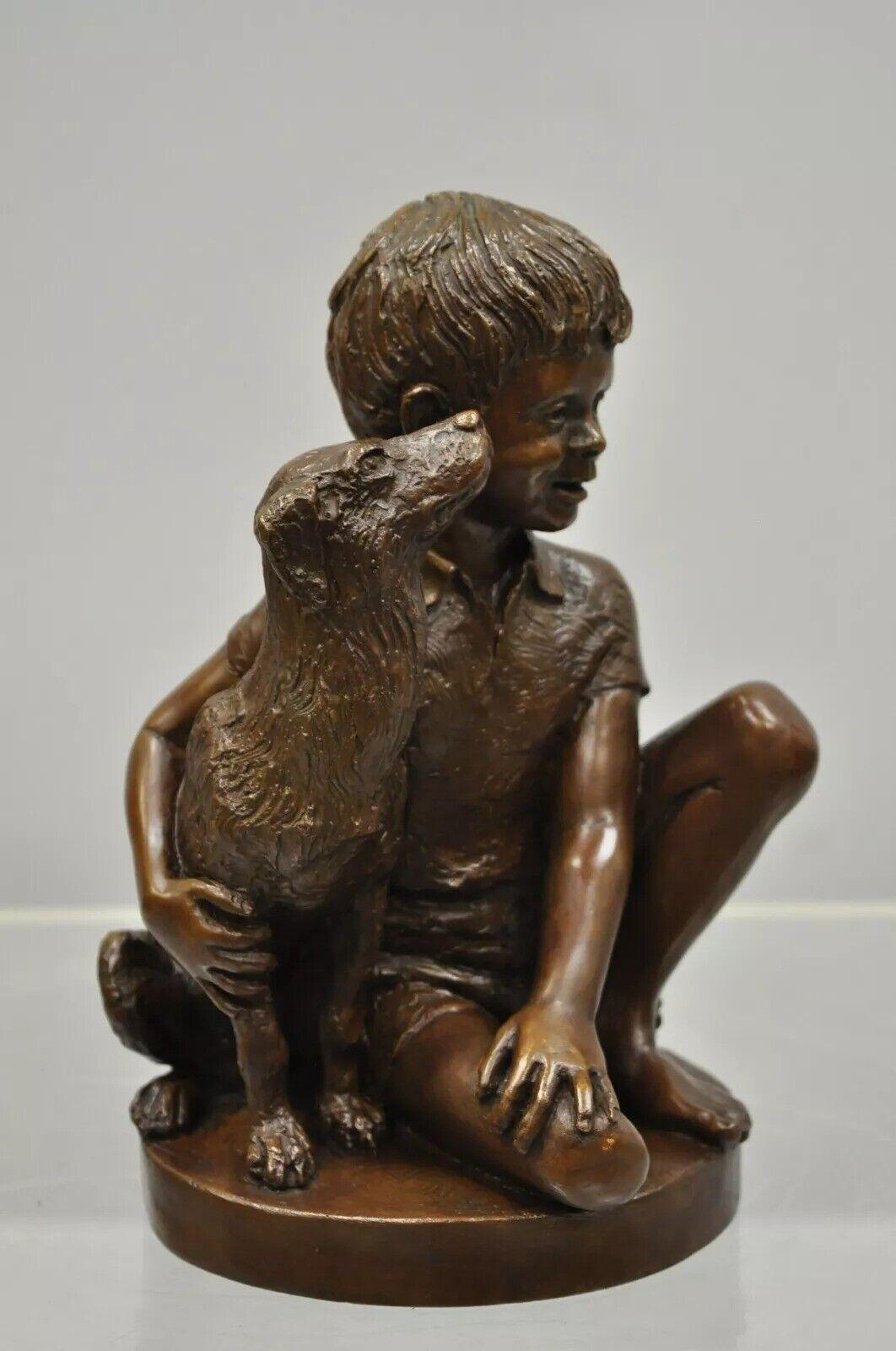 Vintage Bronze Charles Parks The Franklin Mint Statue Sculpture Boy with Dog