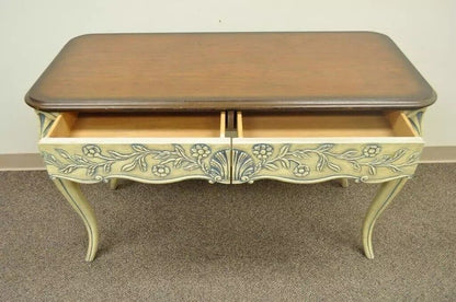 Vintage Louis XV French Country Style Shell Carved 2 Drawer Console Hall Table