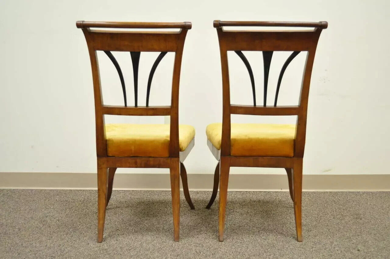 19th C Biedermeier Italian Burl Fruitwood Curule Base Side Chairs - a Pair