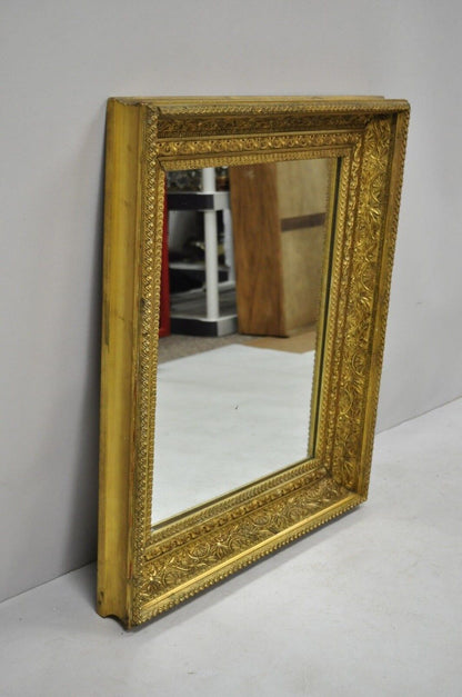 Antique 19th C Victorian Gold Giltwood & Gesso Foliate Design Wall Mirror (A)