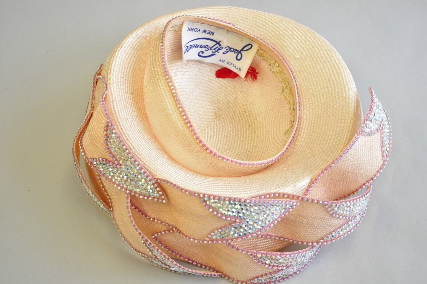 Vintage Jack McConnell Pink Iridescent Jewel Straw Flower Petal Church Derby Hat