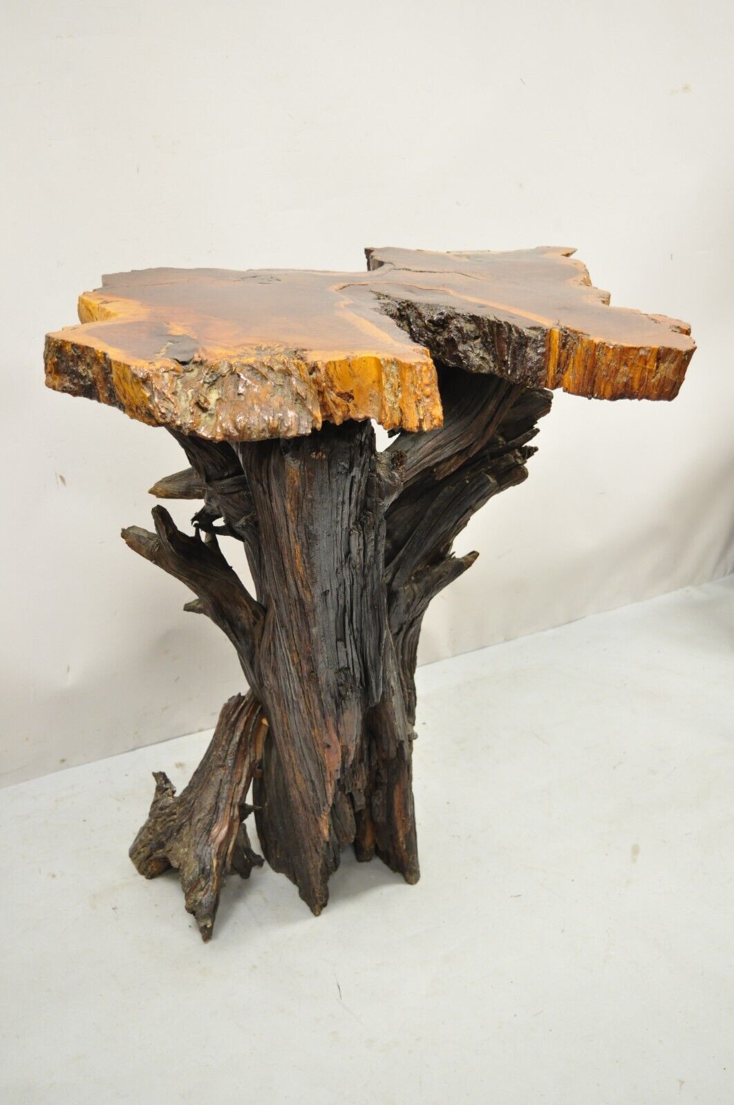 Vintage Mid Century Driftwood Burl Wood Slab 36" Side Table