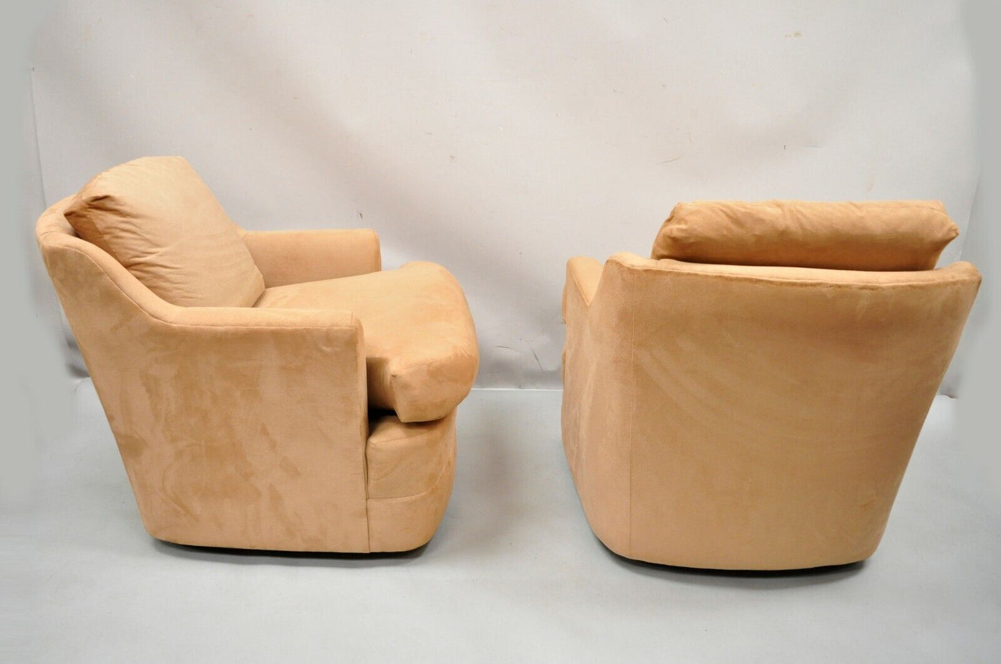 Vintage Mid Century Modern Swivel Brown Upholstered Lounge Club Chairs - a Pair