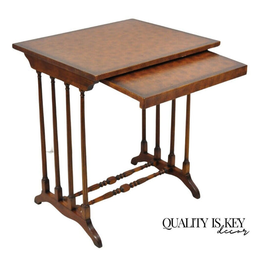 Regency Style Mahogany Brown Tooled Leather Accent Side Table by Highland House