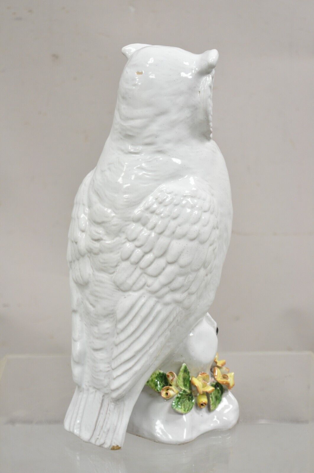 Vintage Italian Hollywood Regency Terracotta Glazed White Owl Figure Sculpture