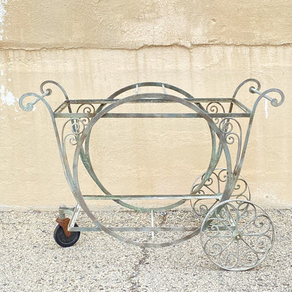 Antique Salterini Mt Vernon Wrought Iron Art Nouveau Serving Bar Tea Cart