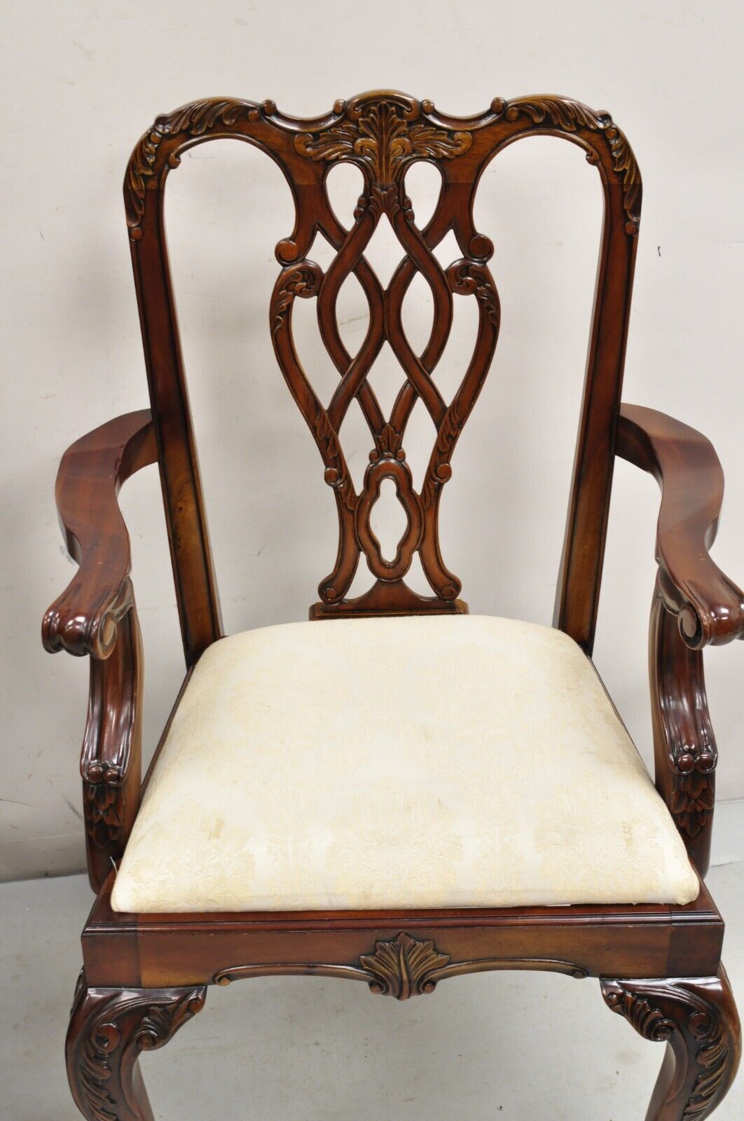 English Chippendale Style Carved Mahogany Ball & Claw Dining Arm Chairs - a Pair