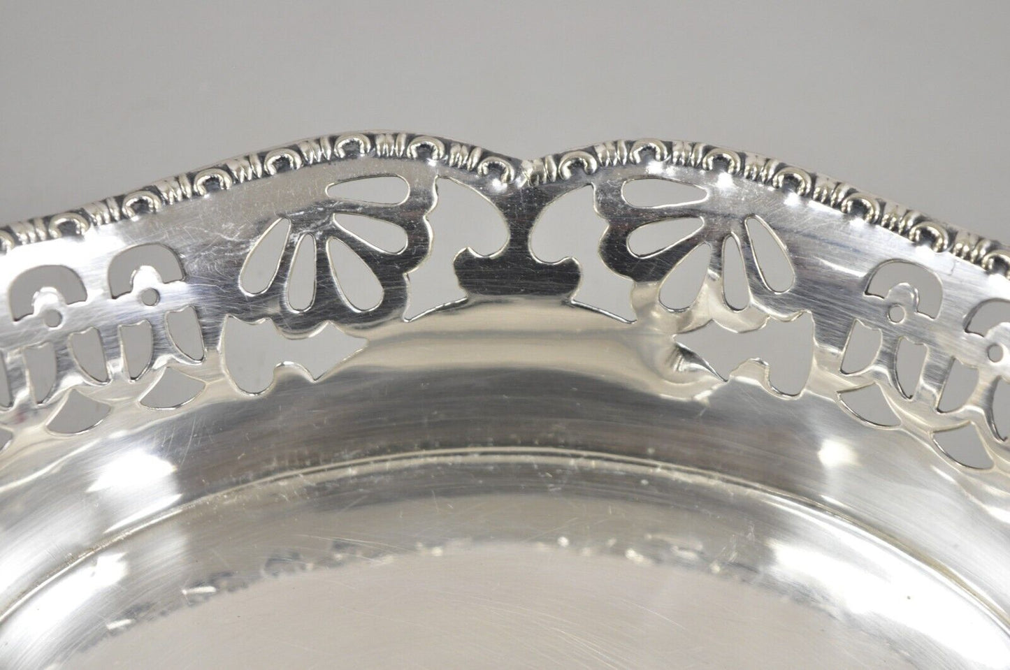 Vintage English Victorian Small Oval Silver Plated Pierced Gallery Trinket Dish