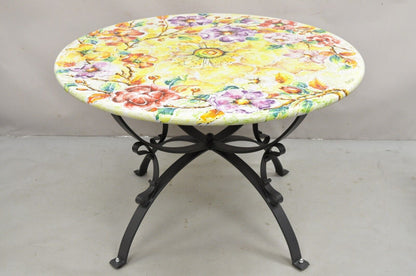 Italian Volcanic Fire Glazed Floral Painted Outdoor Dining Table Set - 7 Pcs