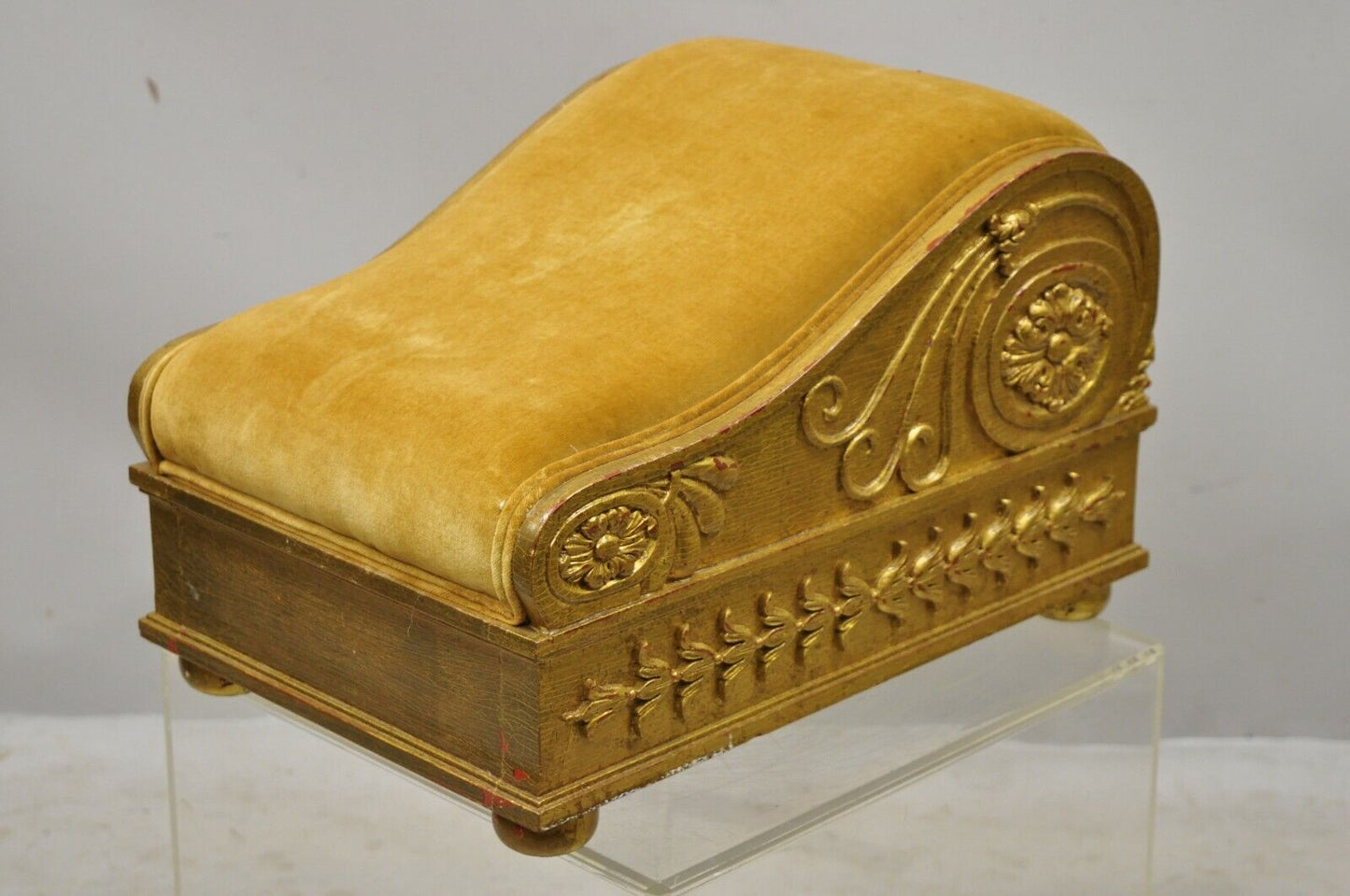 Vintage Italian Empire Style Gold Giltwood Swedish Gout Stool Footstool Ottoman