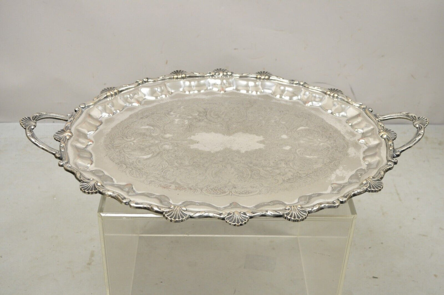 Vintage Edward San Giovanni Silver Plated Shell Form Twin Handle Platter Tray