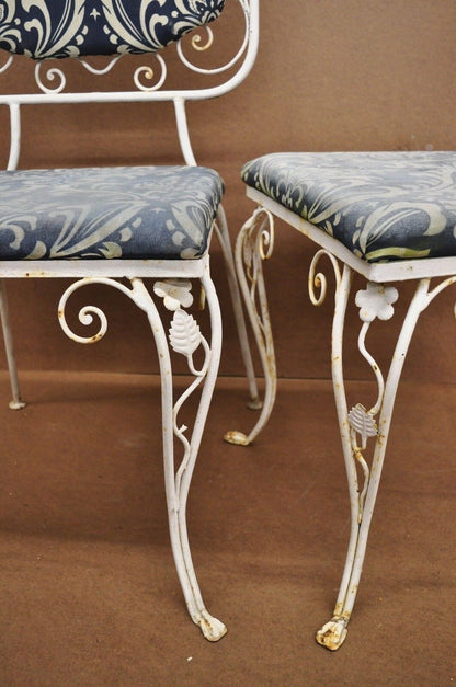 Vintage Art Nouveau Style Floral Wrought Iron Garden Dining Chairs - Set of 4