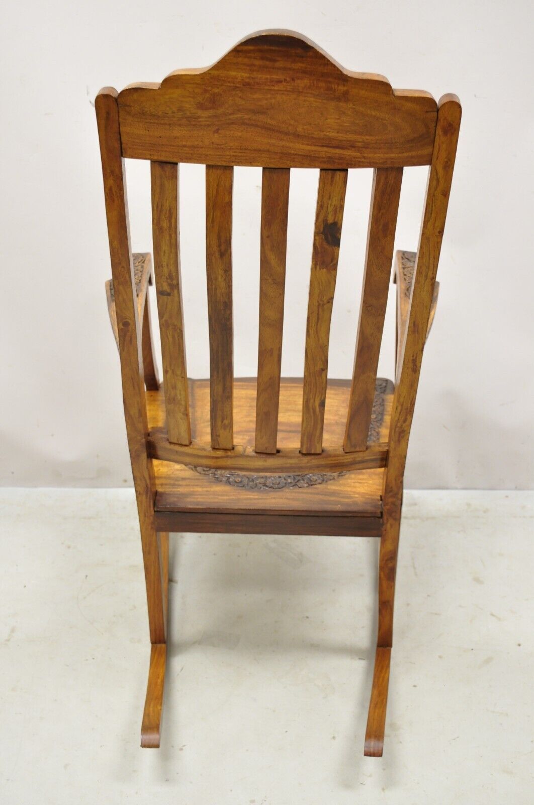 Vintage Anglo Indian Carved Teak Wood Rocking Chair Rocker