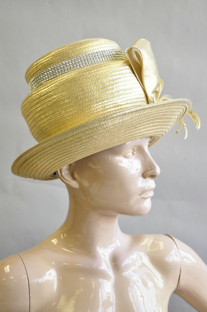 Vintage Whittall & Shon Metallic Gold Rhinestones 3 Tier Church Derby Crown Hat