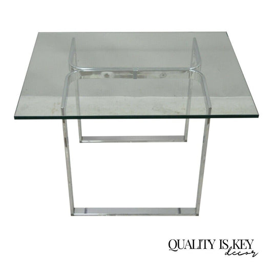 Mid Century Sculpted Chrome Base Rectangular Glass Top Occasional Side Table