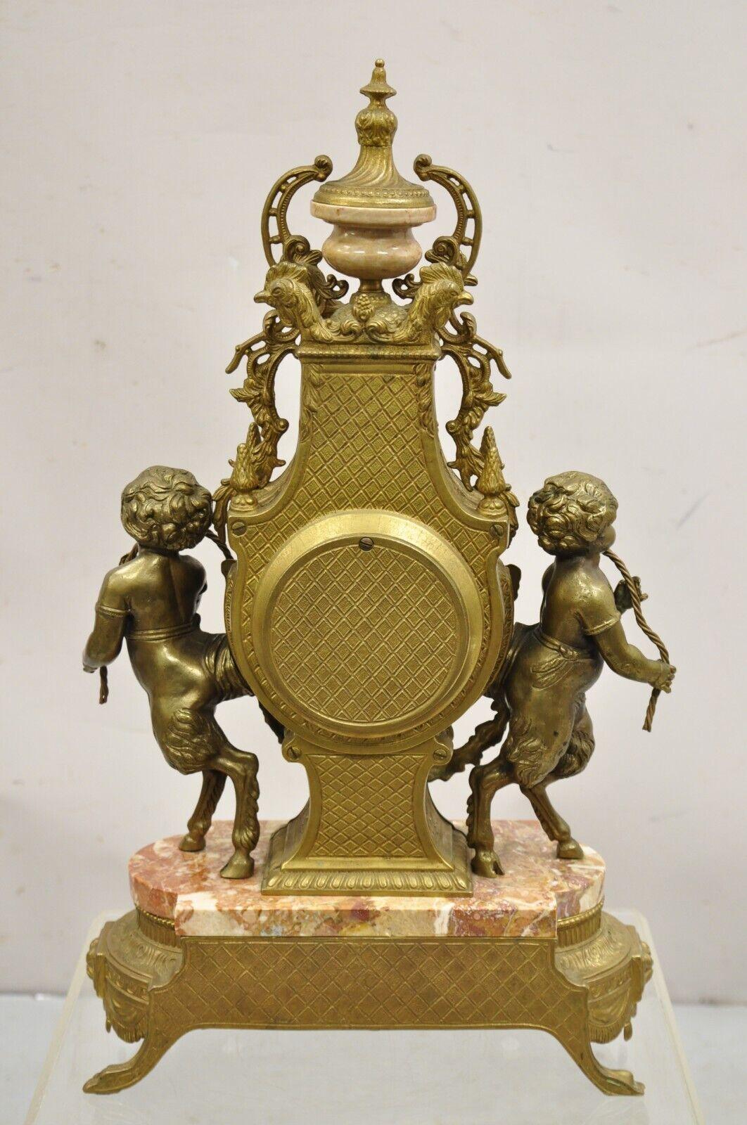 Vintage French Louis XV Style Brevetatto Italy Brass Marble Figural Cherub Clock